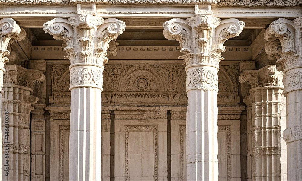 Fototapeta premium Ornate White Stone Columns Architectural Detail