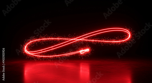 Red neon light line sparkles