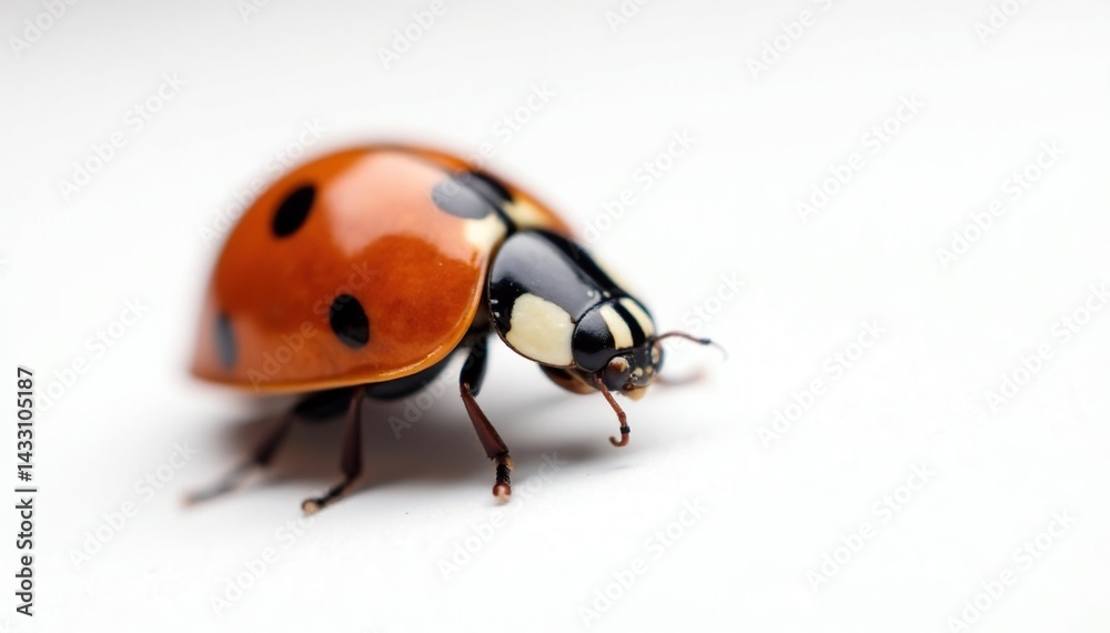 Close-up of a single ladybug on white background, simple, clean Close-up of a single ladybug on white background, simple, clean