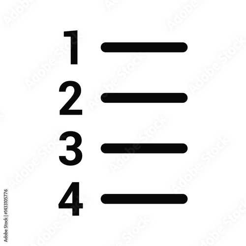 number list icon. List Ordered Outline Style. Menu icon Vector set.