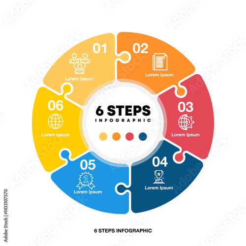 Vector circle arrows puzzle infographic, cycle diagram, presentation chart. Business concept with 6 options, parts, steps, processes. Vector Eps	
