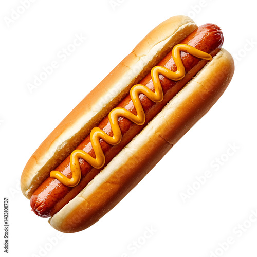 Delicious hotdog with yellow mustard against a solid dark contrasting background