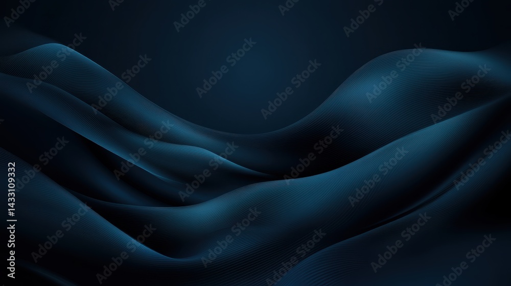 Fototapeta premium Deep indigo fabric waves in a smooth, dark background.