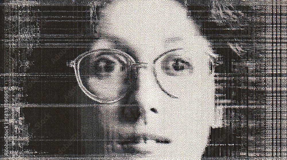 Reflective Gaze: A close-up, intense portrayal of a person wearing eyeglasses, their eyes wide and focused, suggesting deep thought and introspection.