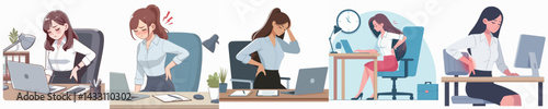female secretary character vector with back pain