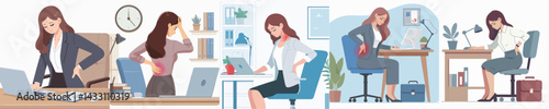 female secretary character vector with back pain