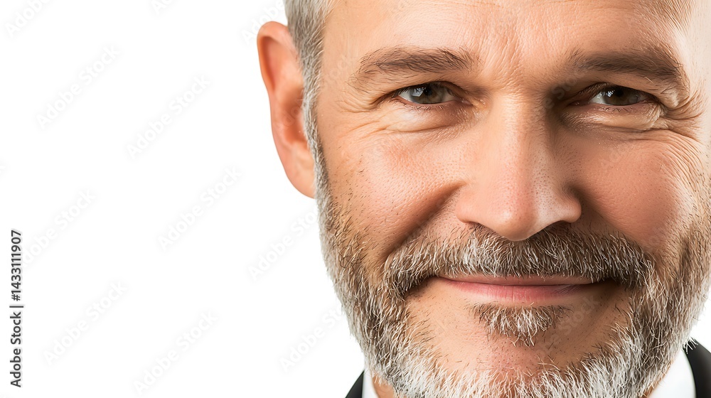 Obraz premium Man with a beard and gray hair is smiling