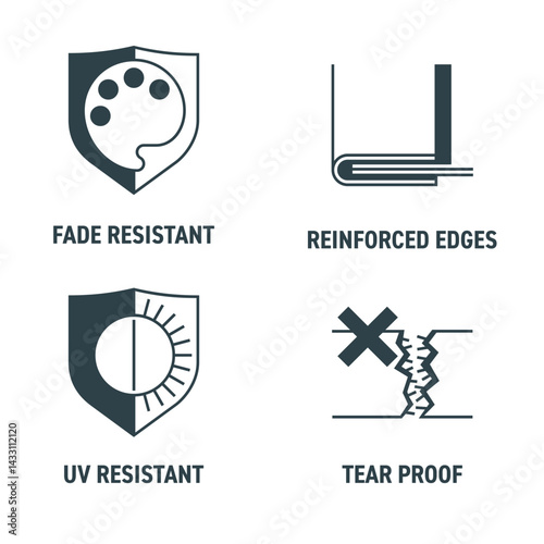 Textile icons - tear proof, UV and fade resist, Reinforced edges, in monochrome style