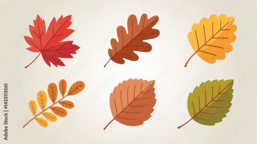 Obraz premium Colorful autumn leaves in various shapes and hues.