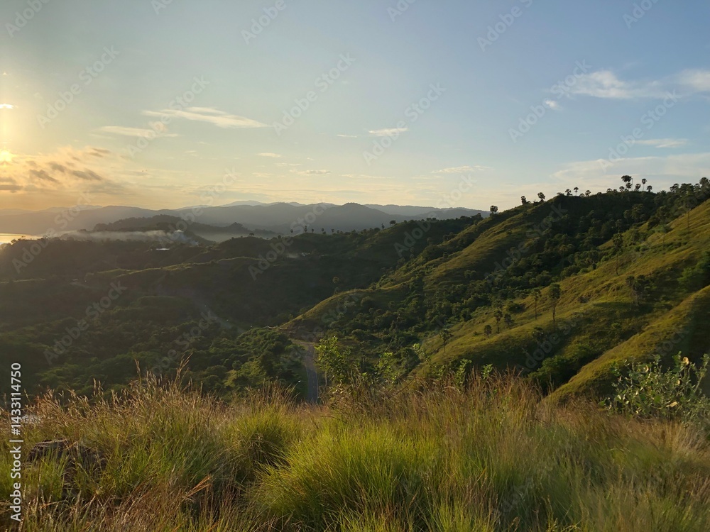 Serene Sunset Panorama: Rolling Hills and Golden Hour Serene Sunset Panorama: Rolling Hills and Golden Hour