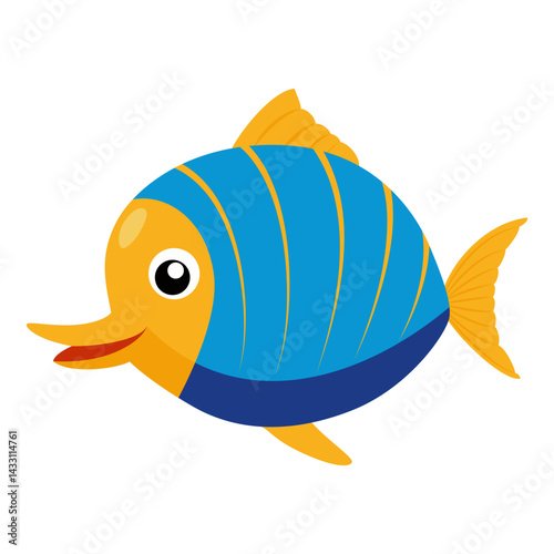 Yellow and blue cute fish. Ocean animal.