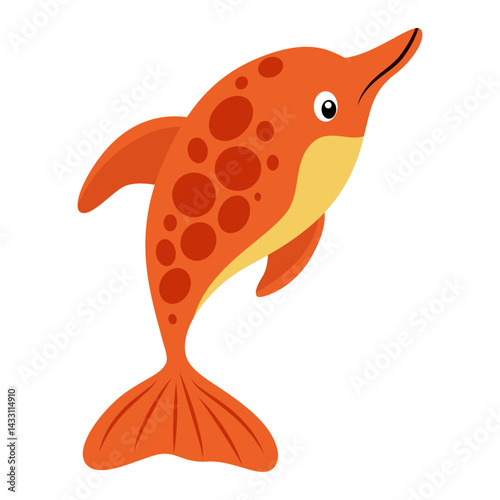 Cute orange Cartoon Fish Clipart. Ocean Animal Illustration