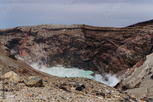 Bilde på lerret Mount Aso Nakadake volcano crater, Aso-San, caldera, Aso-Kuju National Park hiki