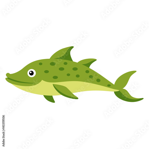 Cute Green Cartoon Fish Clipart. Ocean Animal Illustration