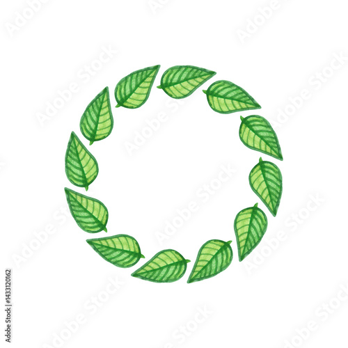 Obraz na płótnie Round frame of green watercolor leaves. Watercolor decorative element. w salonie