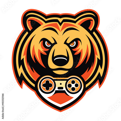 Bear gaming logo with controller