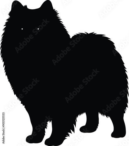 American Eskimo Dog silhouette Illustration Vector ArtWork full black view