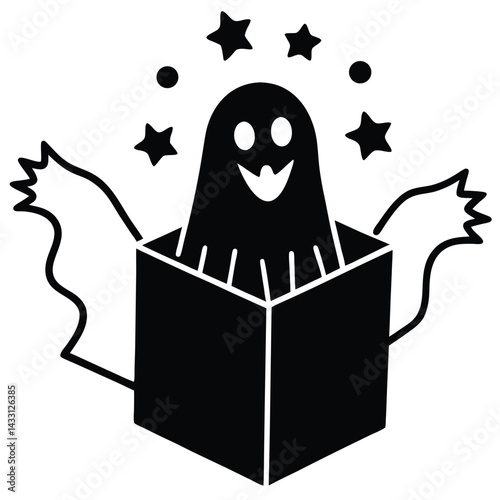 A ghost popping out of a gift box, celebration theme, white background
