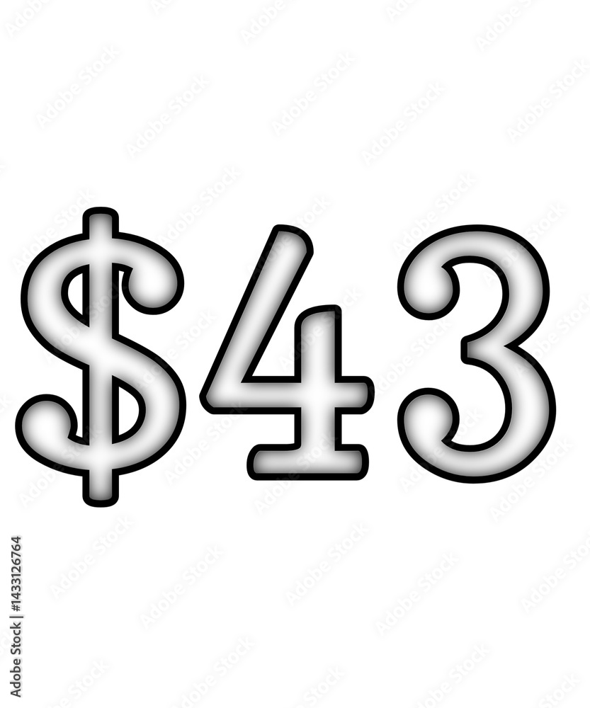 dollar sign on a white background $43 dollar sign on a white background $43