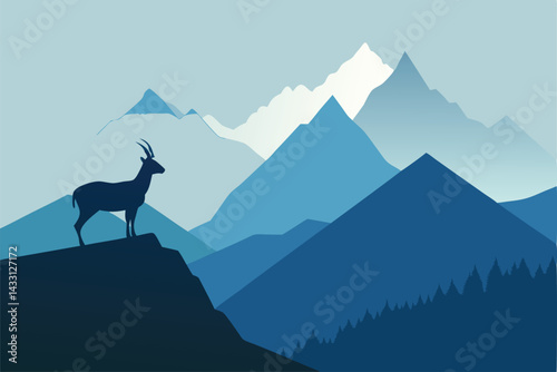 untain goat in misty drizzle highlands .eps