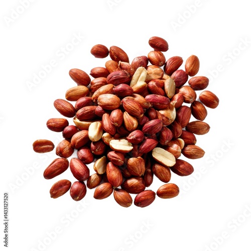 Pile of peanuts, shelled and unshelled on white background