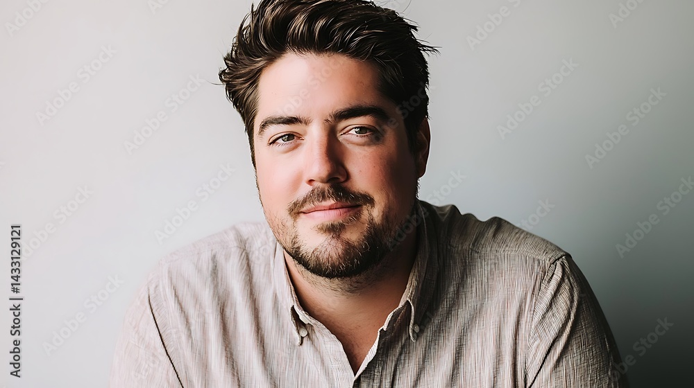 Man with a beard and a mustache is smiling at the camera