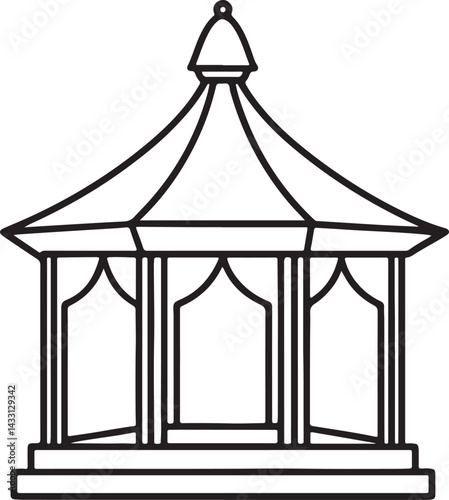 gazebo line art, black outline, vector and illustration, coloring book page line art drawing