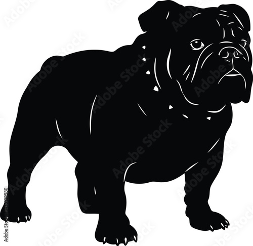 Bulldog silhouette Illustration Vector ArtWork Full Black font with bel