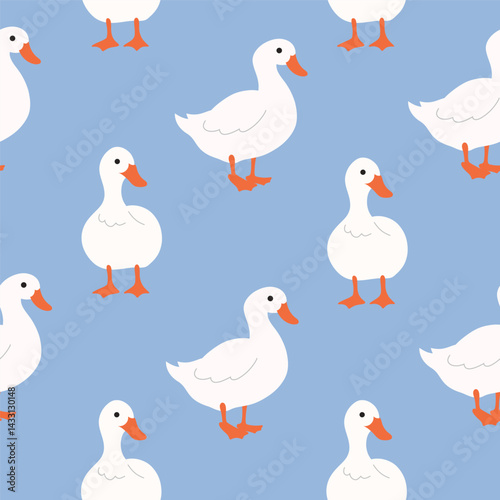 Pattern with cute cartoon goose. Illustration in flat vector style for kids clothing, textiles, children's room design