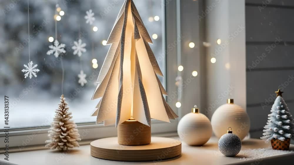 Home interior design. Snow in trees in forest in background. Scandinavian house, chalet or villa. Family holiday apartment in country or city.