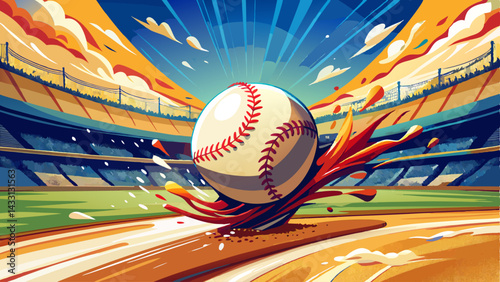 Very beautiful Baseball splash action sports field dynamic photography high-speed environment close-up view motion concept