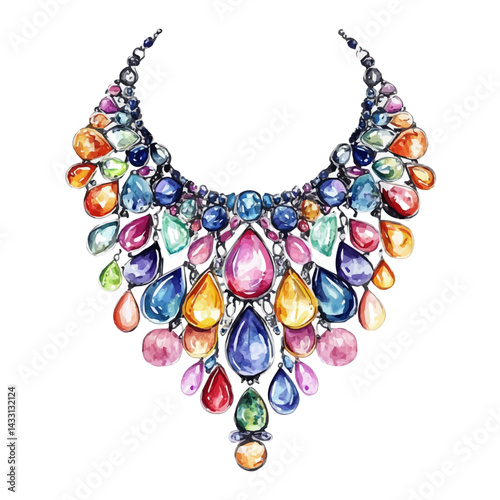 watercolor of Statement Necklace, vector, isolated on a white background.