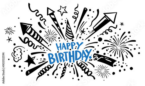 Happy Birthday Vector doodle elements Logo for banner, poster, social media