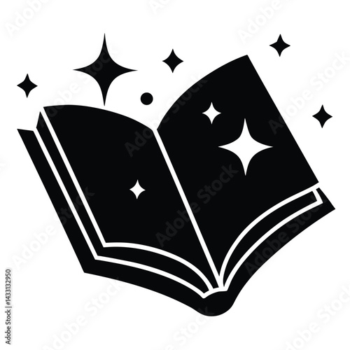 A magic spell book with sparkles coming out, fantasy style, white background 