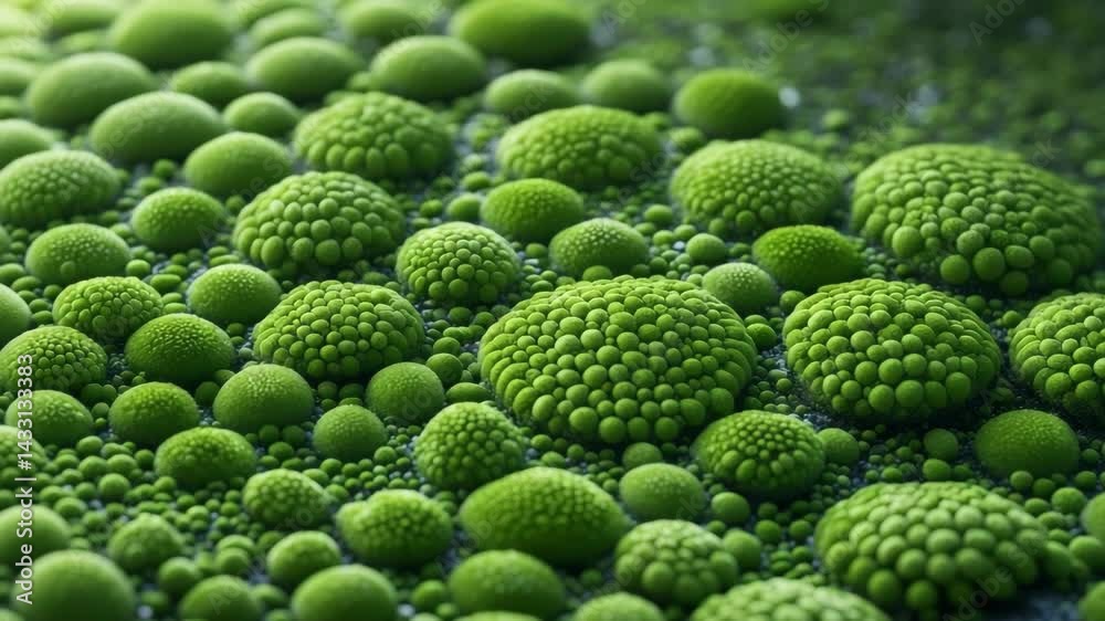 Colonies of green volvox in a pond. Colonies of green volvox in a pond.