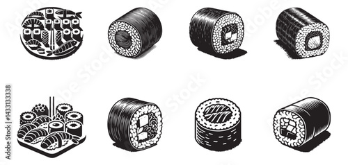 Set of Sushi roll Japanese food vector illustration
