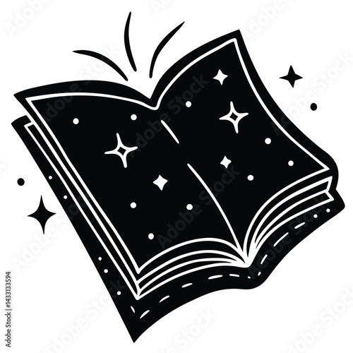 A magic spell book with sparkles coming out, fantasy style, white background 