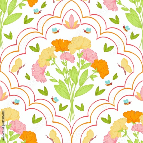 A delicate floral diamond pattern in soft pastel tones, perfect for feminine designs, wedding stationery, and romantic branding.