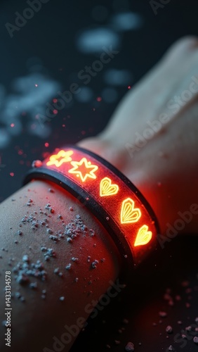 Obraz na płótnie Wrist band with a heart and star on it. The heart is lit up and the star is lit up as well w salonie