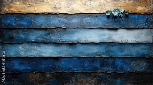 Textured Blue Gradient Painting with Gold Accent and Eucalyptus