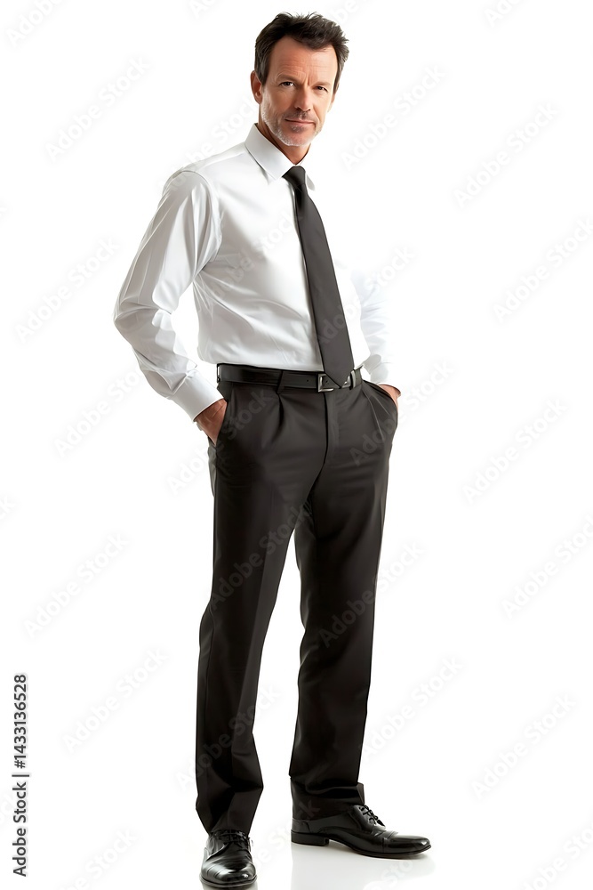 Man in a suit and tie stands in front of a white background Man in a suit and tie stands in front of a white background
