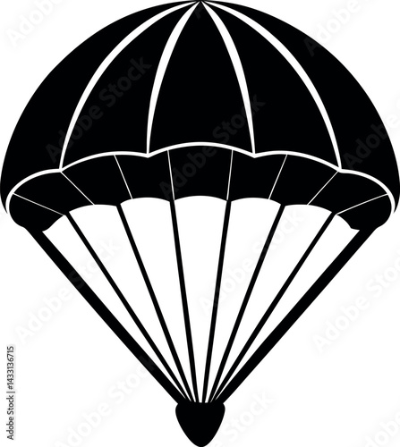 Skydiving Parachute Silhouette in Black | Aerial Drop Vector Icon for Adventure, Military & Sport
