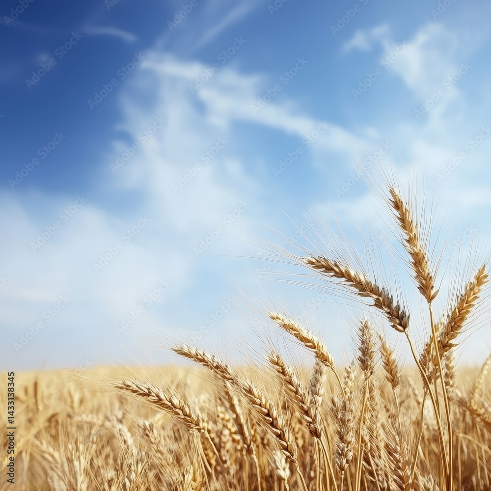 Naklejka premium A field of wheat with a blue sky in the background