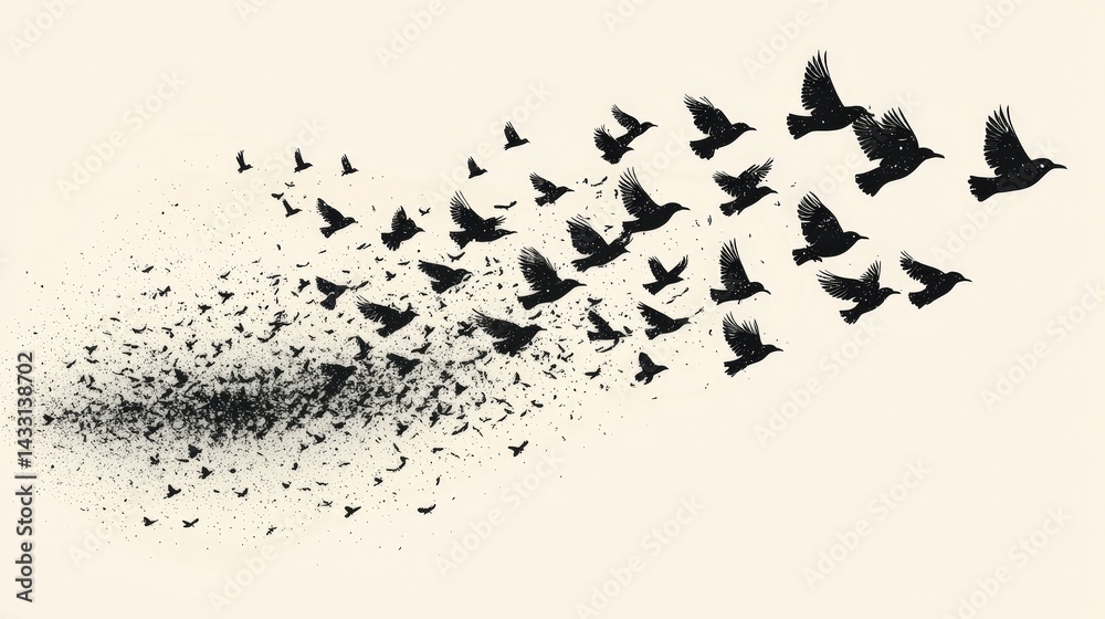Fototapeta premium A multitude of birds in flight, a visual representation of a flock dispersing.