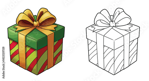 Holiday Gift Box: A colorful holiday gift box with a golden bow, symbol of happiness and delight, conveying the joy and anticipation of the season's greetings. 