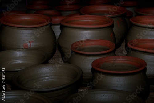 Ceramic clay pots in high contrast, Srialnkan heritage