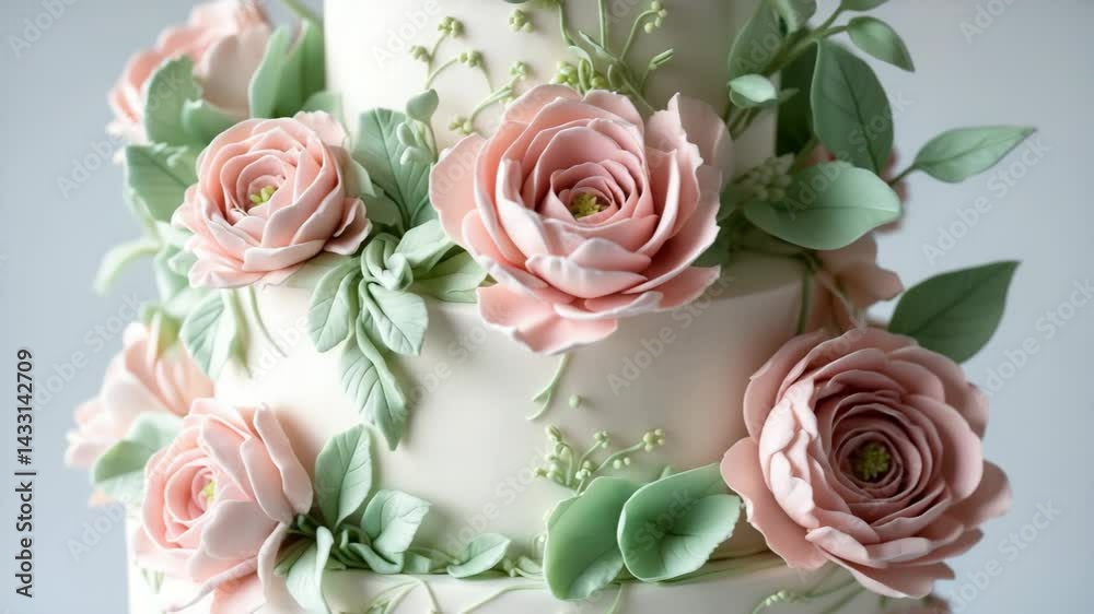 Beautiful Pink and Green Floral Icing on Party Cake Beautiful Pink and Green Floral Icing on Party Cake