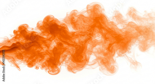 Abstract orange smoke effect isolated on transparent white background. Rising smoke texture, Fog, steam or vapor overlay. Fire smoke orange color. Spooky holiday design element decoration, PNG