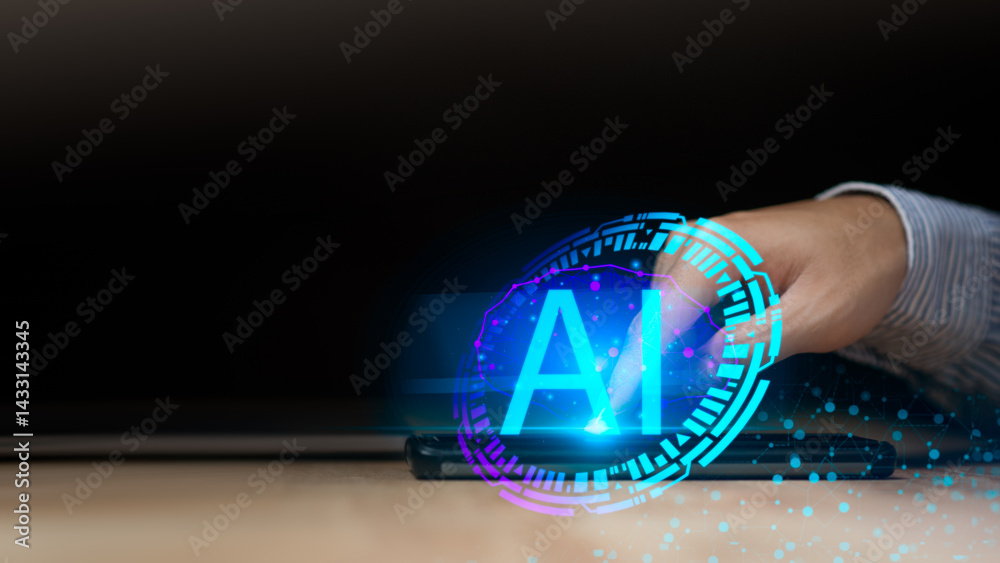 AI ,Businessman showing concept, connection, innovation development and artifacts too artificial intelligence ,ideas and innovation ,Machine learning ,science and technology