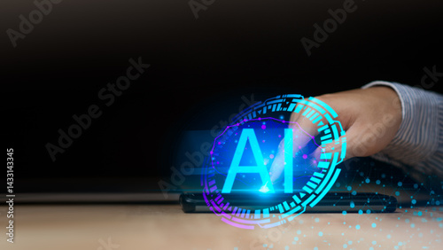 Obraz na płótnie AI ,Businessman showing concept, connection, innovation development and artifacts too artificial intelligence ,ideas and innovation ,Machine learning ,science and technology w salonie